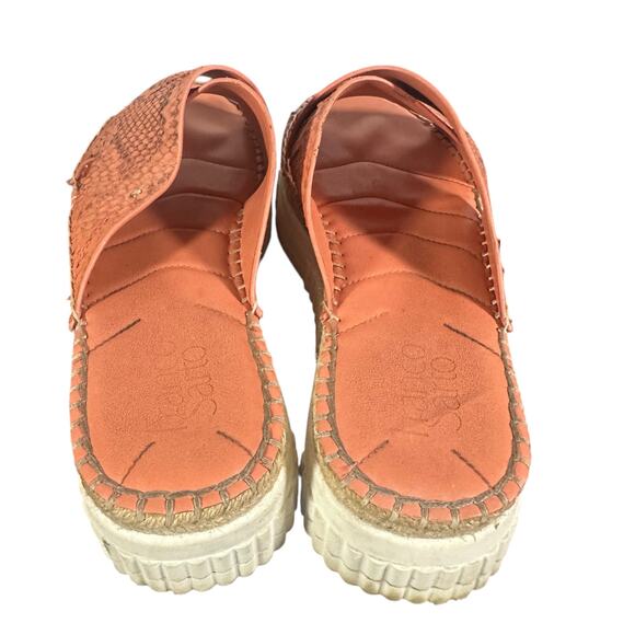 Franco Sarto Size 10 Orange Faux Snakeskin Platform Sandals Slip On Espadrille - Picture 6 of 7